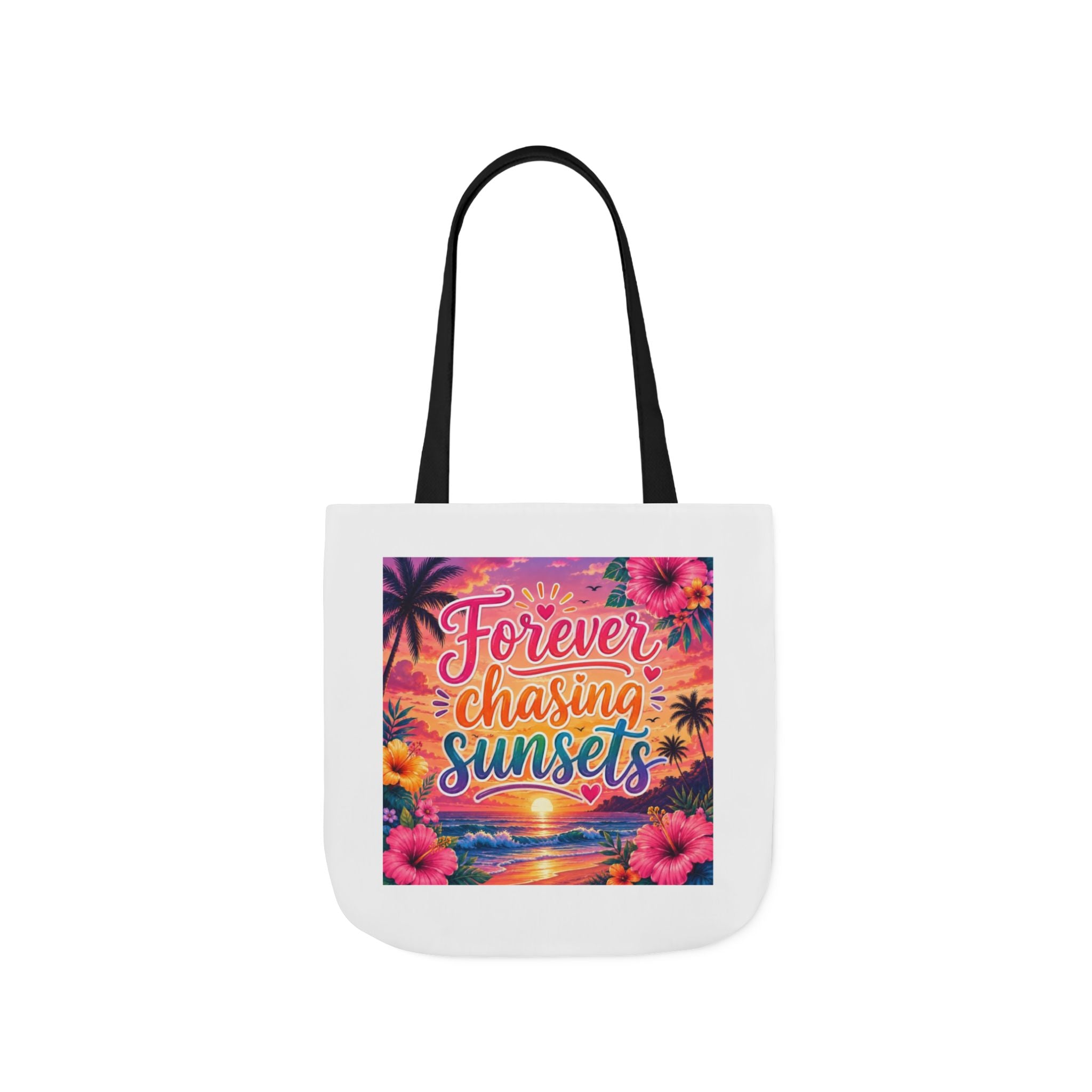 Forever Chasing Sunsets Canvas Tote — Beach Sunset Tote Bag with Colorful Straps