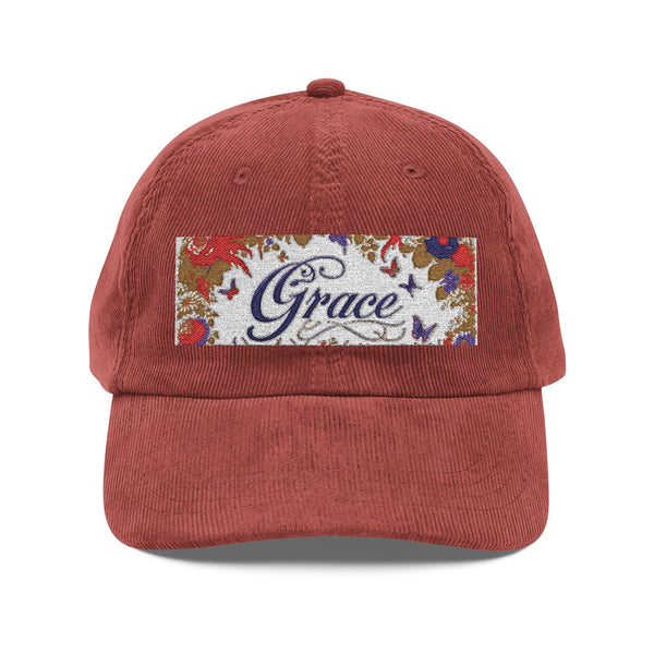 Grace Embroidered Corduroy Cap, Vintage Hat, Fashion Accessory