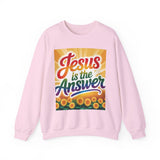 Jesus is the Answer Sunflower Crewneck Sweatshirt, Cozy Sweatshirt, Christian Apparel Printify