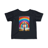 Rainbow Cross Infant Tee, Christian baby shirt Printify