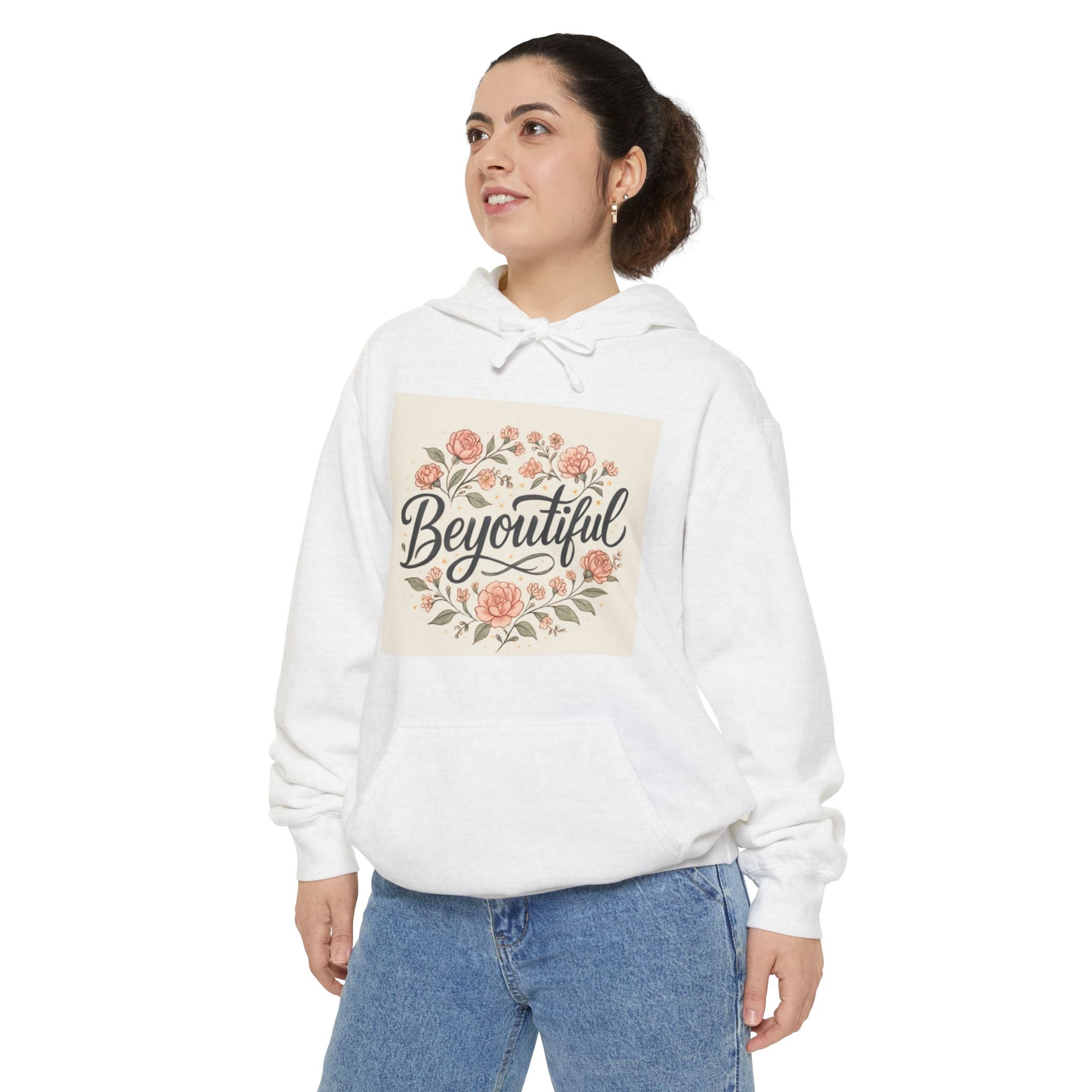 Beyoutiful Floral Hoodie, Comfortable Hoodie, Floral Design white