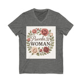 Proverbs 31 Woman V-Neck Tee, Floral Tee, Scripture Shirt Printify