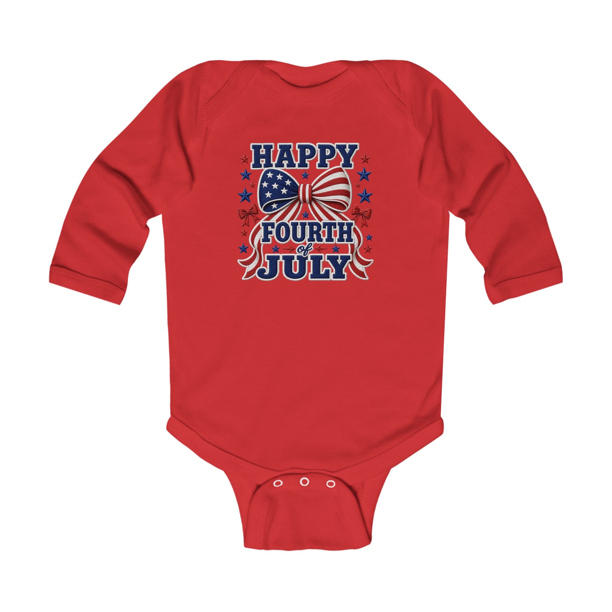 Fourth of July Infant Bodysuit - "Happy Fourth of July" Patriotic Bow Baby Onesie - faithcovenant