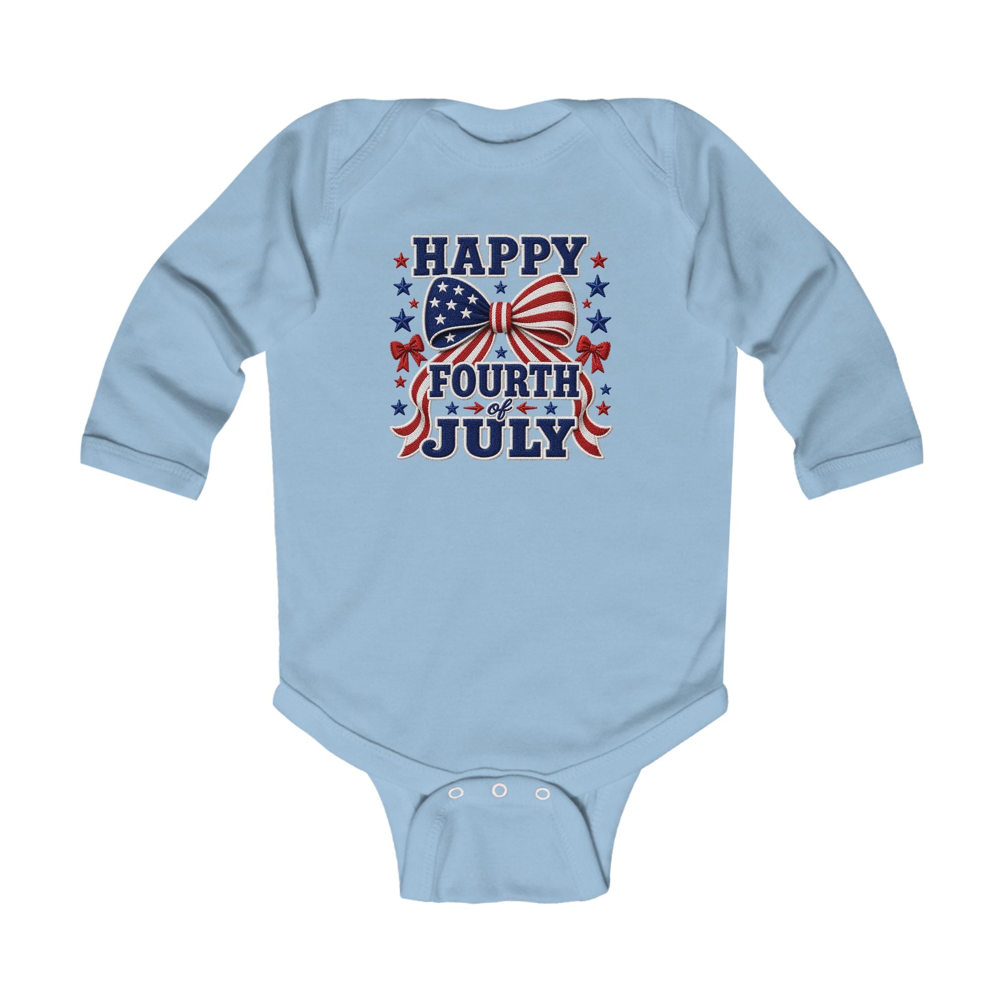 Fourth of July Infant Bodysuit - "Happy Fourth of July" Patriotic Bow Baby Onesie - faithcovenant