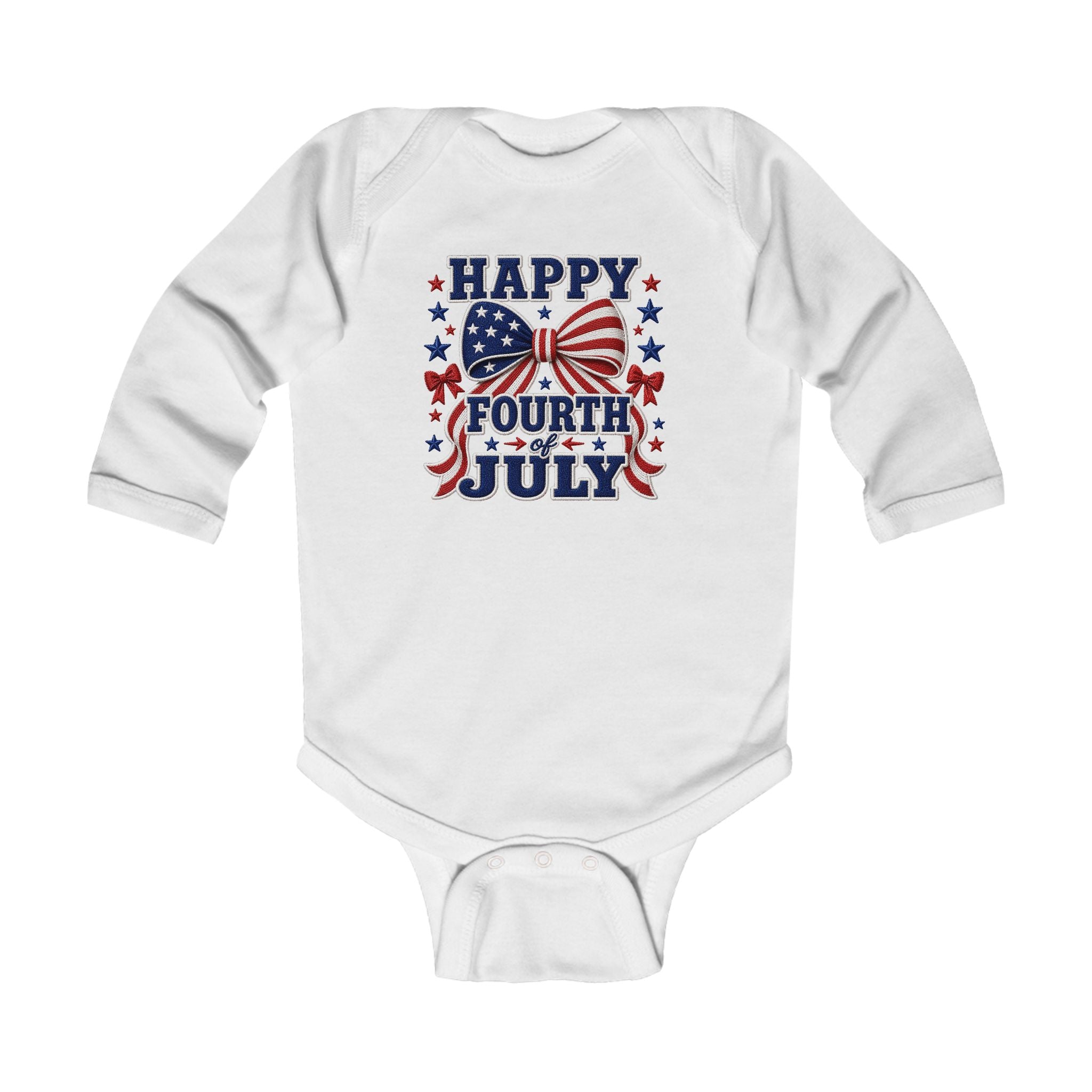 Fourth of July Infant Bodysuit - "Happy Fourth of July" Patriotic Bow Baby Onesie - faithcovenant