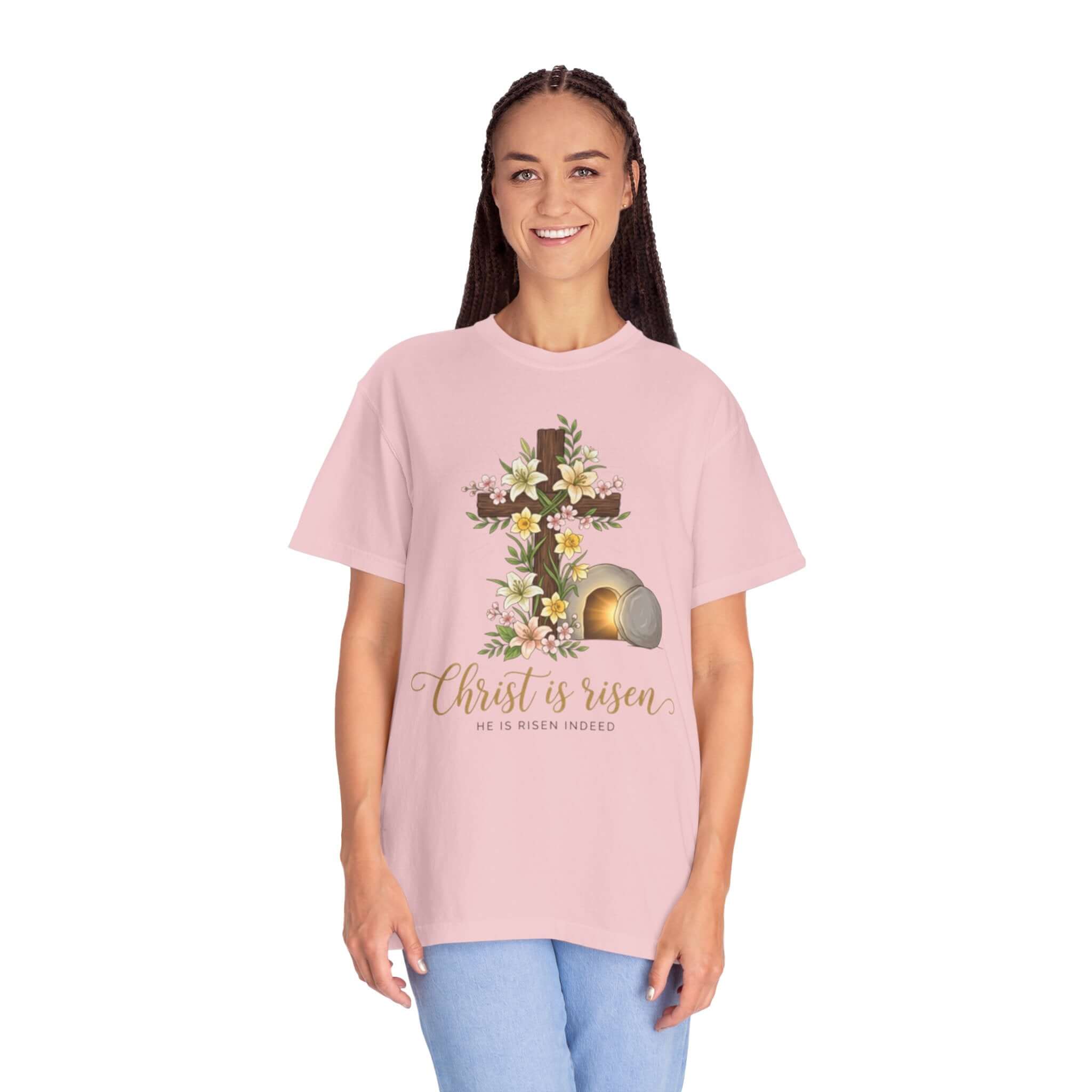 Infant apparel T Shirt Pink Floral Cross & Empty Tomb Christian Tee