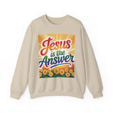 Jesus is the Answer Sunflower Crewneck Sweatshirt, Cozy Sweatshirt, Christian Apparel Printify