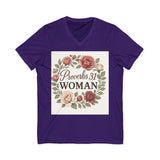 Proverbs 31 Woman V-Neck Tee, Floral Tee, Scripture Shirt Printify