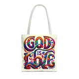 God is Love Colorful Tote Bag, Christian Tote, Faith Tote