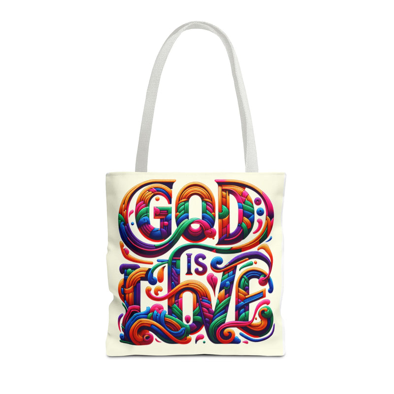 God is Love Colorful Tote Bag, Christian Tote, Faith Tote