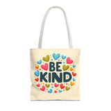 "Be Kind" Tote Bag - Colorful Heart Design, Motivational Accessory