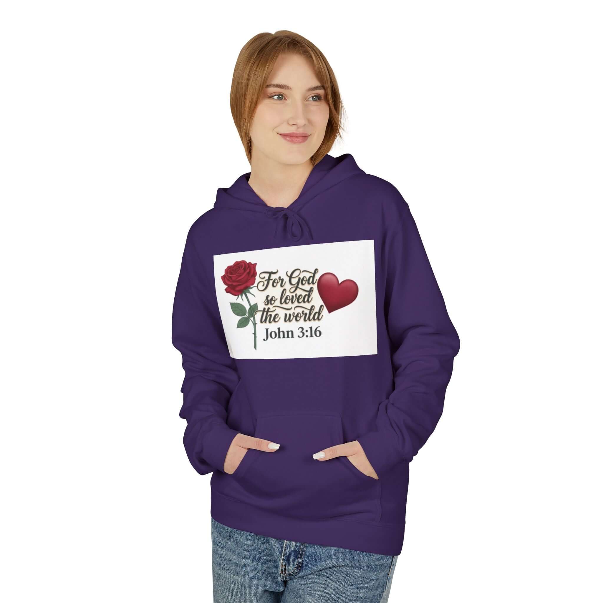 Christian sweatshirt purple Loved The World Hoodie — John 3:16 Faith Hoodie