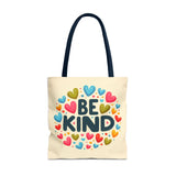 "Be Kind" Tote Bag - Colorful Heart Design, Motivational Accessory
