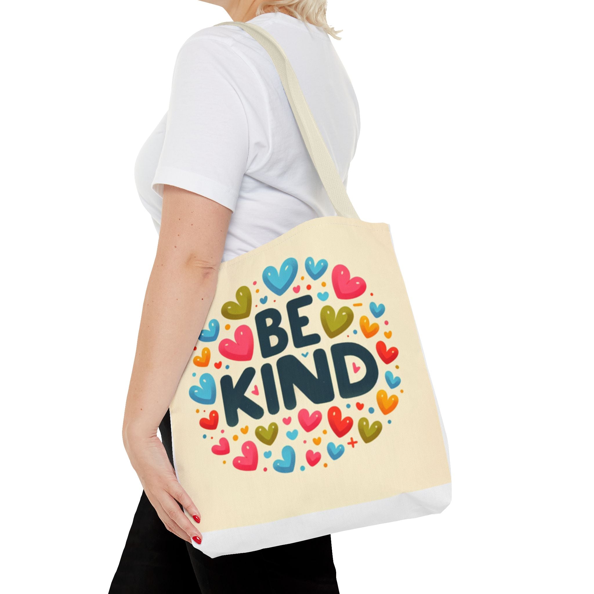 "Be Kind" Tote Bag - Colorful Heart Design, Motivational Accessory
