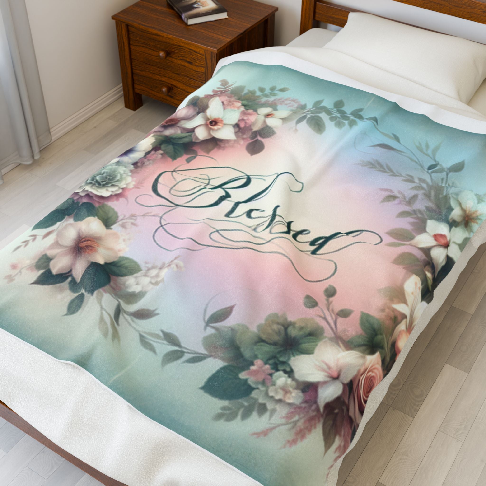 Blessed Plush Blanket Floral Decor Velveteen Plush