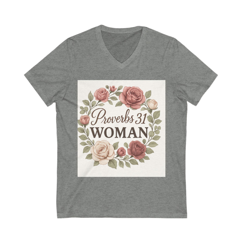 Proverbs 31 Woman V-Neck Tee, Floral Tee, Scripture Shirt