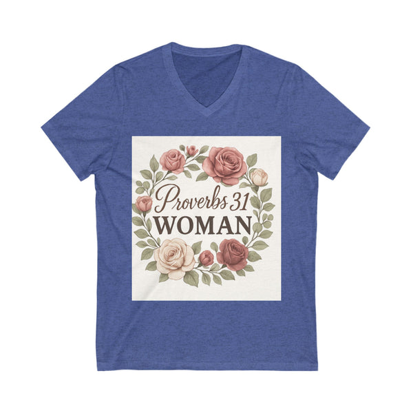 Proverbs 31 Woman V-Neck Tee, Floral Tee, Scripture Shirt