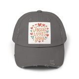 Jesus Loves You Distressed Cap, Vintage Cap, Jesus Apparel Printify