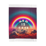 God is Good Rainbow Blanket, Velveteen Plush, Colorful Throw Printify
