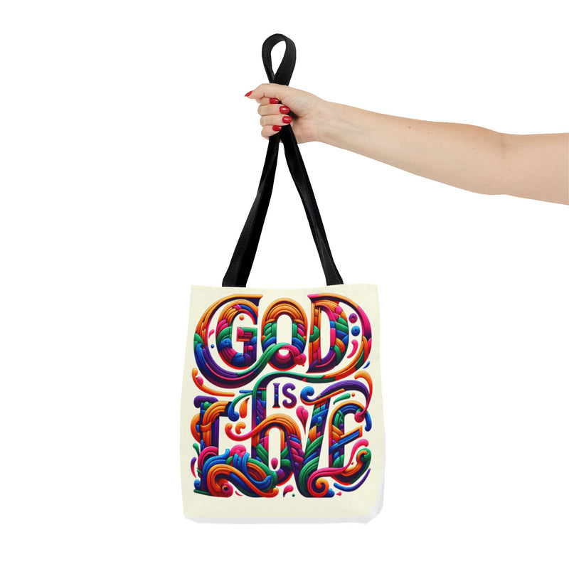 God is Love Colorful Tote Bag, Christian Tote, Faith Tote