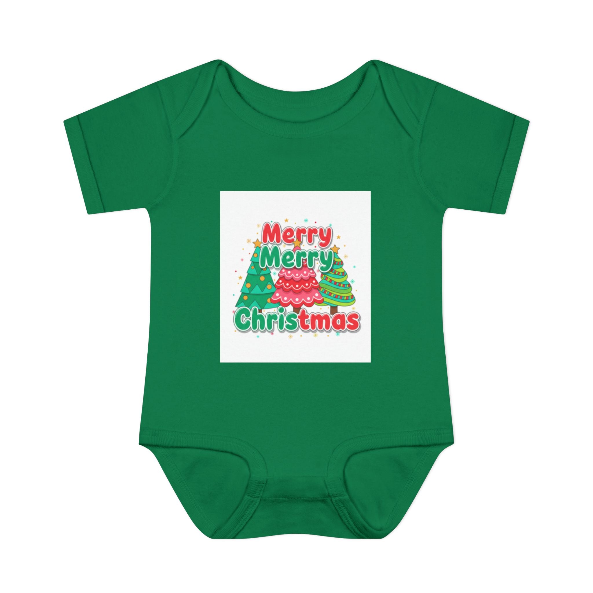 Infant Bodysuit — "Merry Merry Christmas Tree" Holiday Onesie dark green