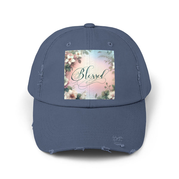 Blessed Distressed Cap, Floral Cap, Casual Wear