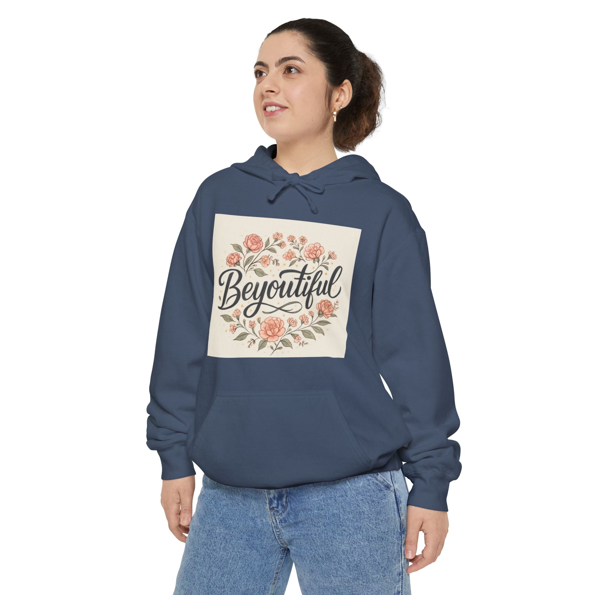 Beyoutiful Floral Hoodie, Comfortable Hoodie, Floral Design blue