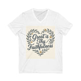 Faithfulness V-Neck Tee, Biblical Quote, Christian Apparel Printify