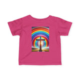 Rainbow Cross Infant Tee, Christian baby shirt Printify