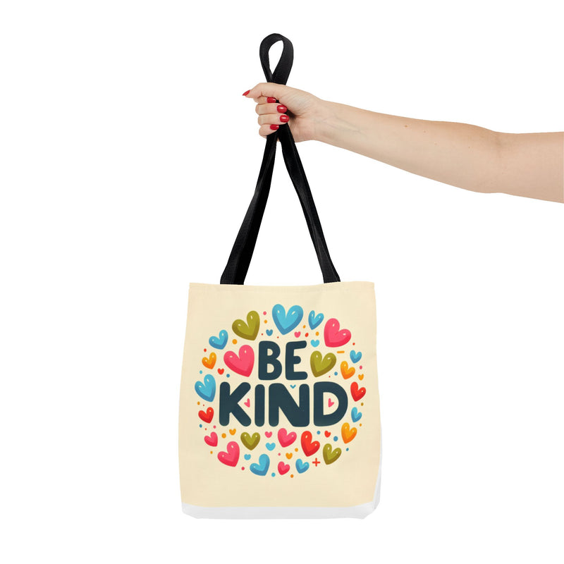 "Be Kind" Tote Bag - Colorful Heart Design, Motivational Accessory