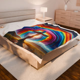 Rainbow Cross Velveteen Blanket, Colorful Throw, Faith Blanket