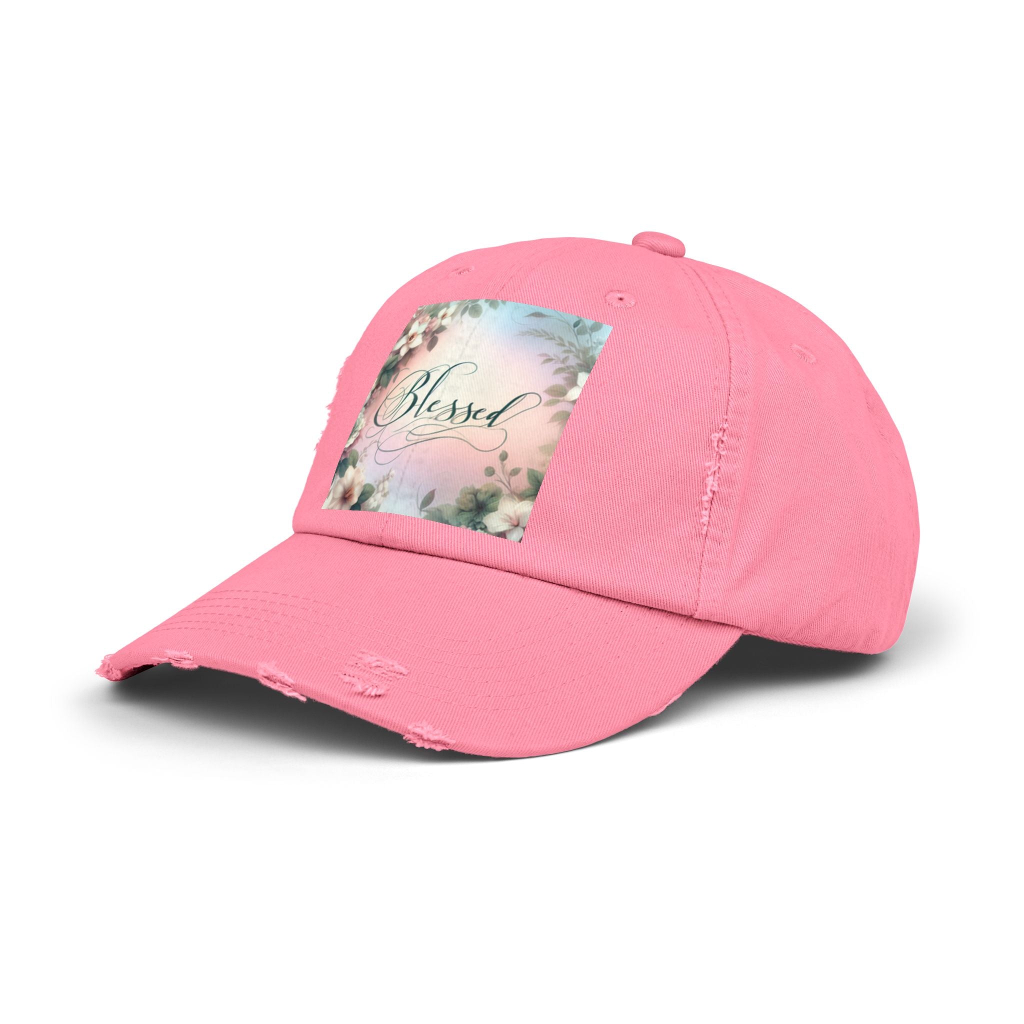 Blessed Distressed Cap, Floral Cap, Casual Wear