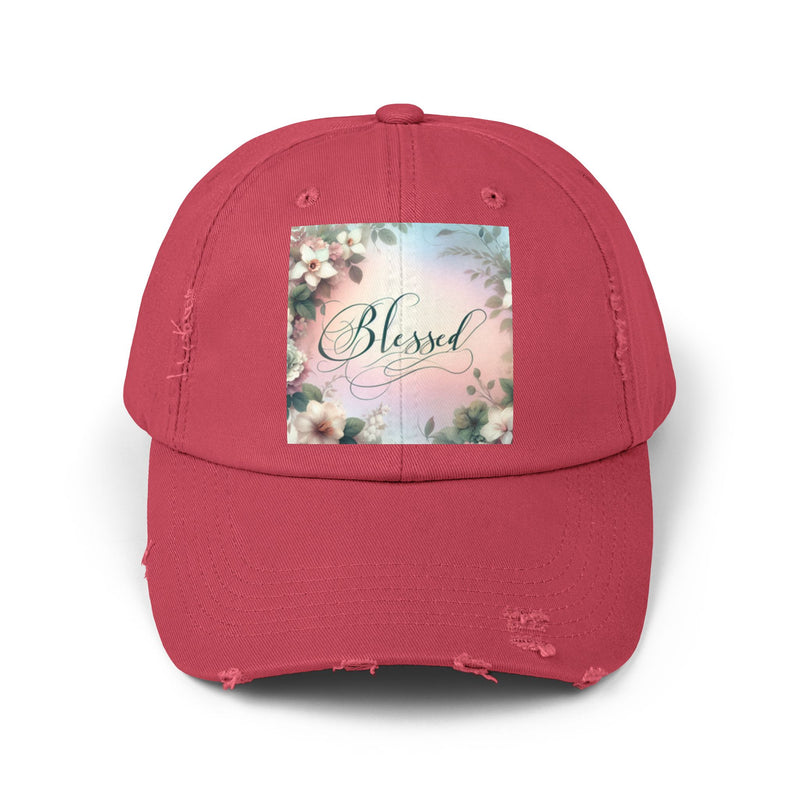 Blessed Distressed Cap, Floral Cap, Casual Wear