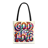God is Love Colorful Tote Bag, Christian Tote, Faith Tote