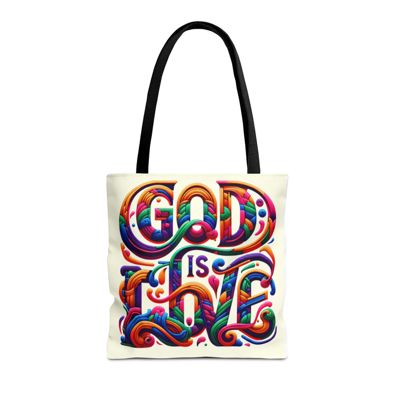 God is Love Colorful Tote Bag, Christian Tote, Faith Tote