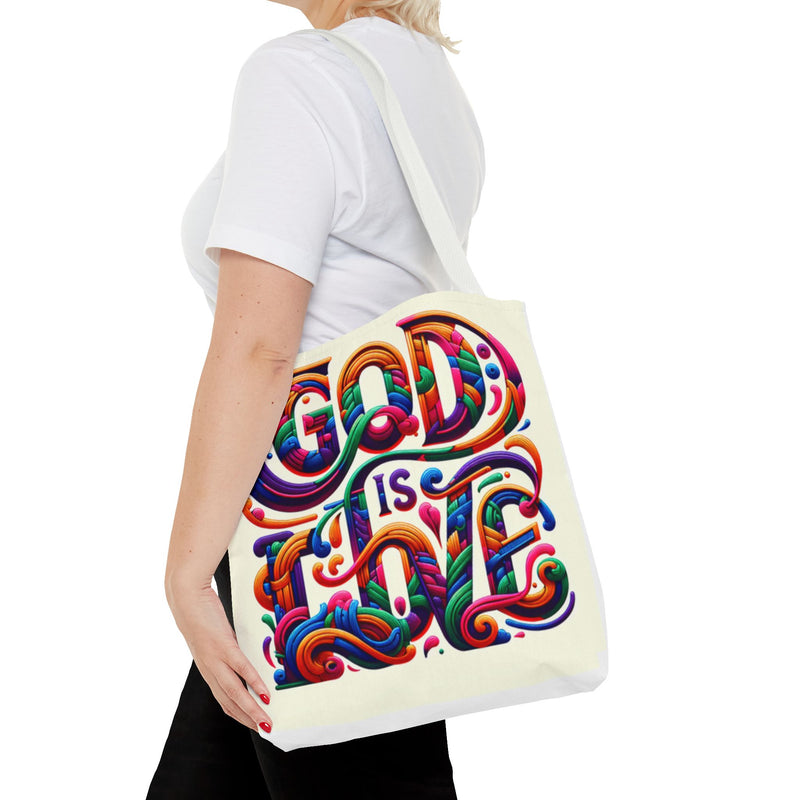 God is Love Colorful Tote Bag, Christian Tote, Faith Tote