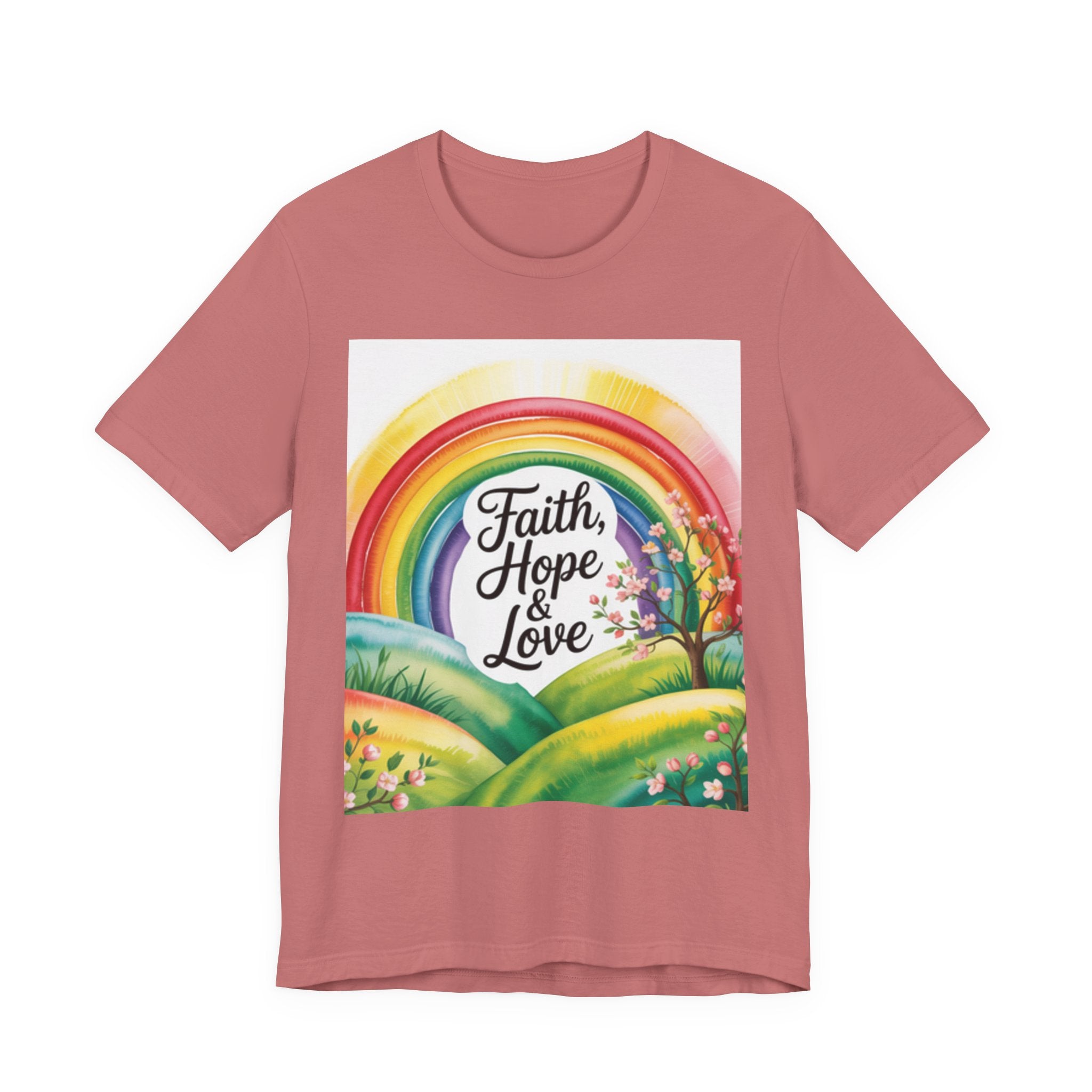 Faith, Hope & Love, Rainbow Graphic Tee, Faith Shirt Printify