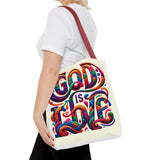 God is Love Colorful Tote Bag, Christian Tote, Faith Tote