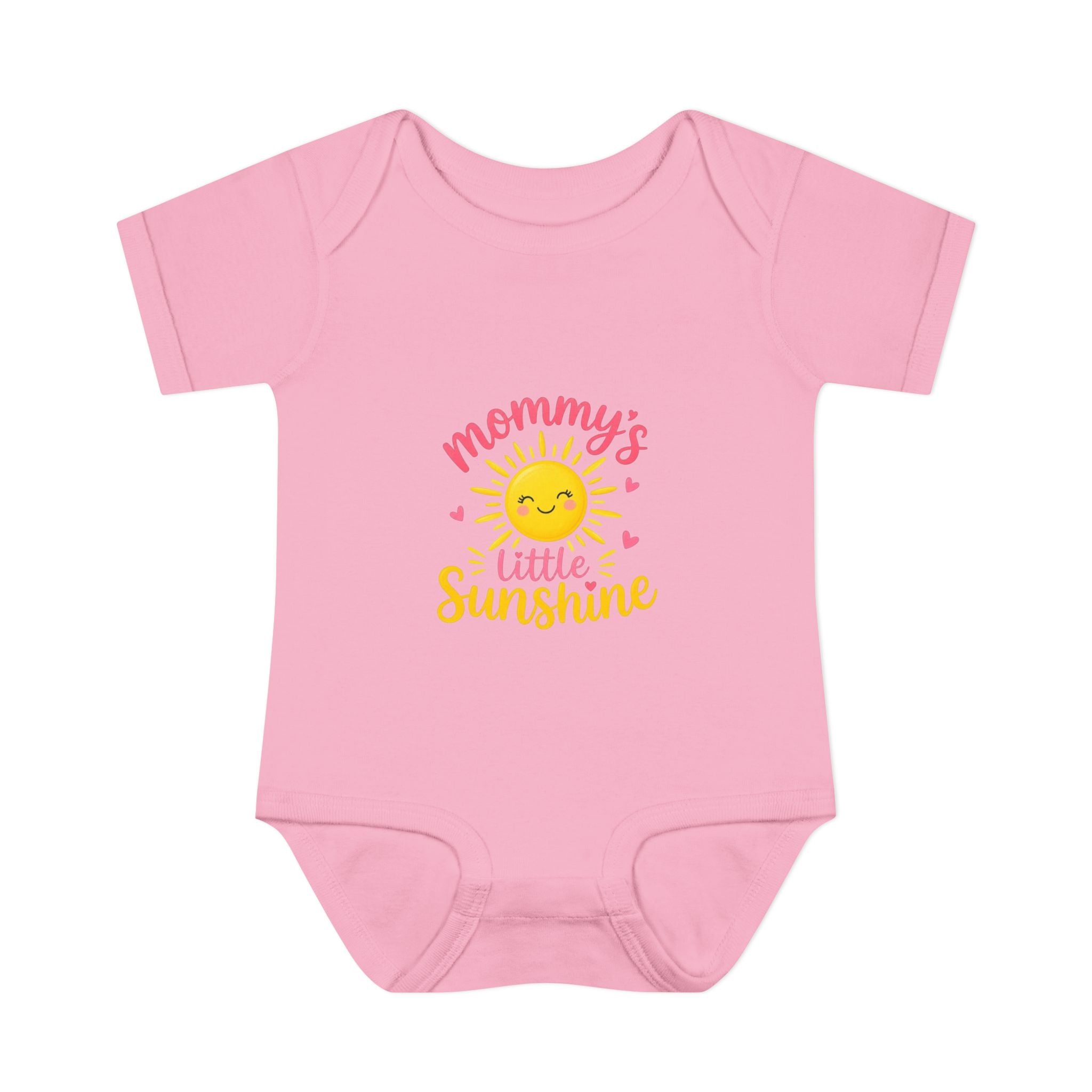 mommy's little sunshine bodysuit, pink infant bodysuit with cheerful sun design
