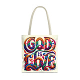 God is Love Colorful Tote Bag, Christian Tote, Faith Tote