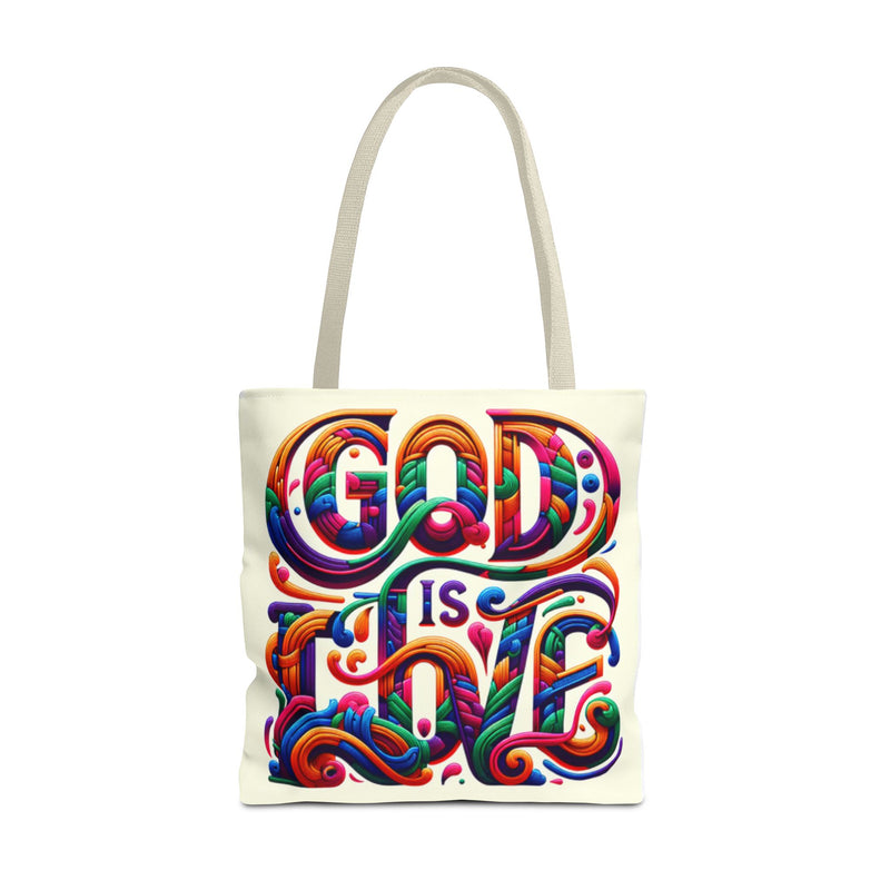 God is Love Colorful Tote Bag, Christian Tote, Faith Tote