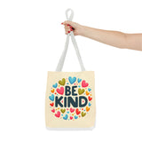 "Be Kind" Tote Bag - Colorful Heart Design, Motivational Accessory