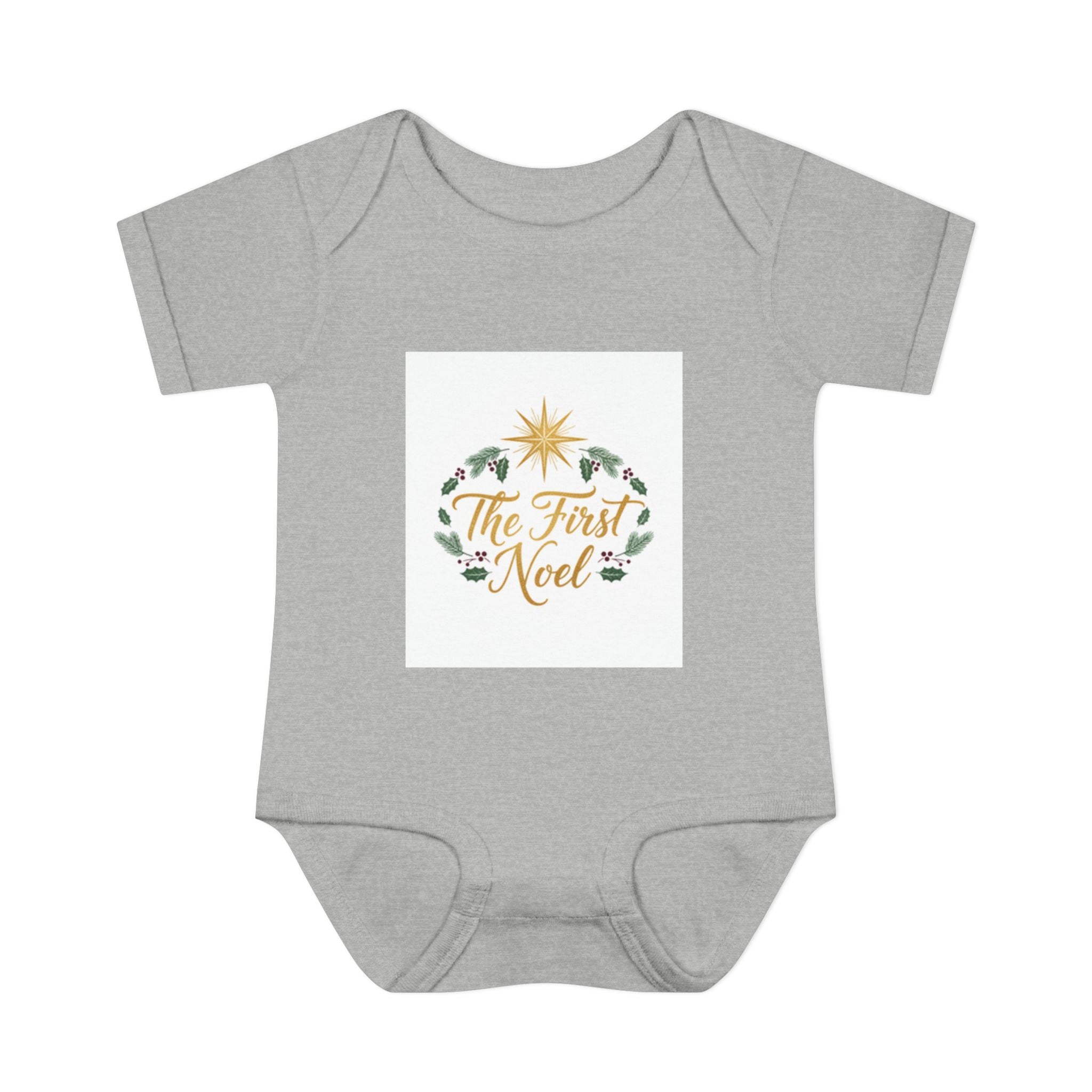 Infant Bodysuit gray  "The First Noel" Christmas Baby Onesie