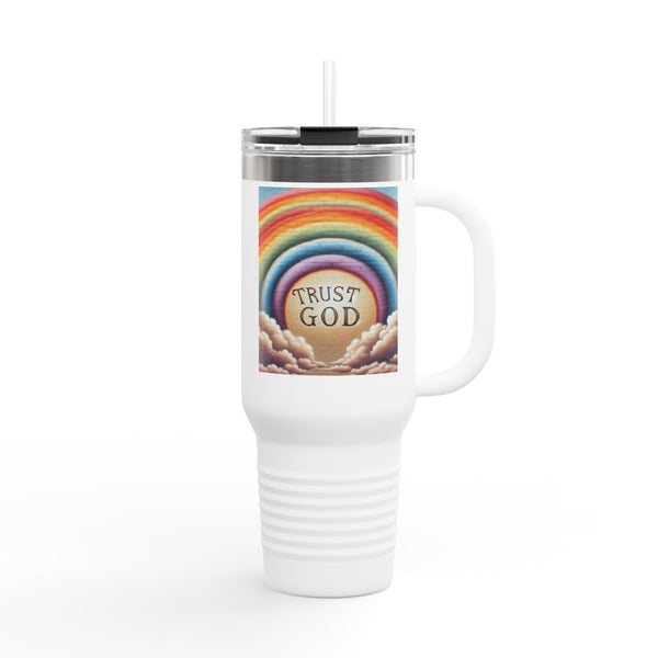 Trust God Rainbow Insulated Travel Mug, Colorful Tumbler