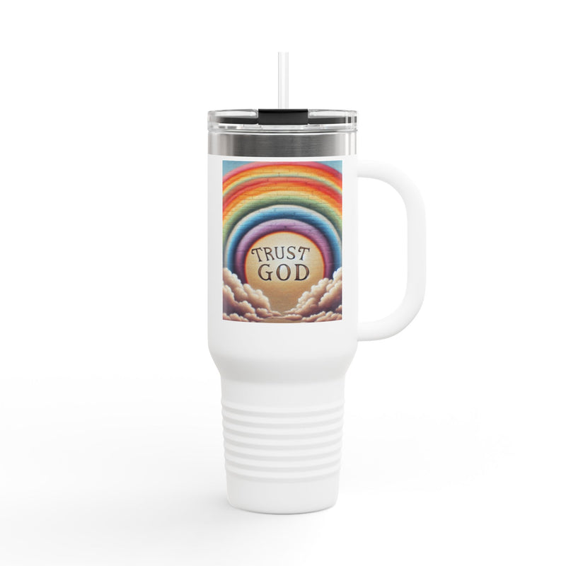 Trust God Rainbow Insulated Travel Mug, Colorful Tumbler