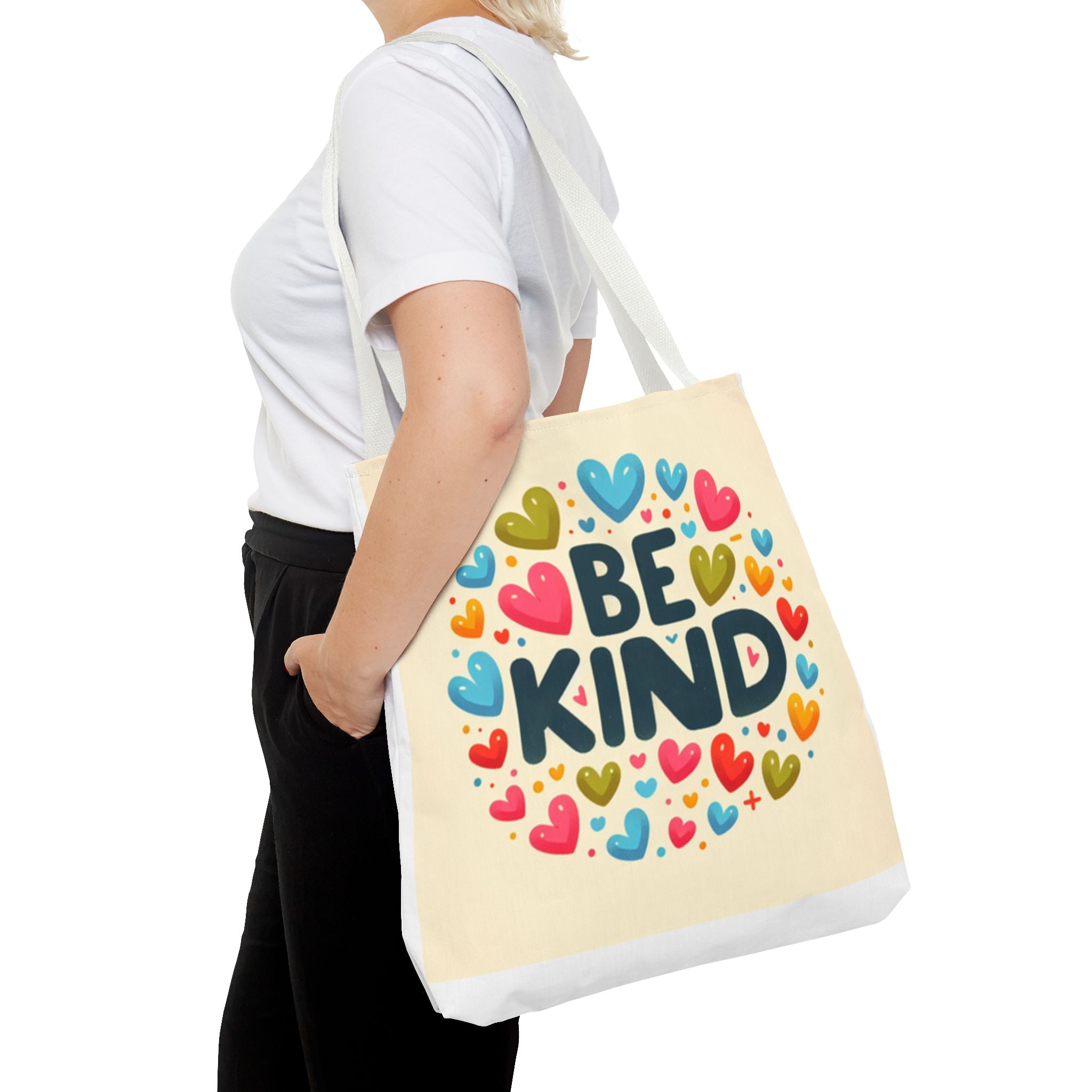 "Be Kind" Tote Bag - Colorful Heart Design, Motivational Accessory