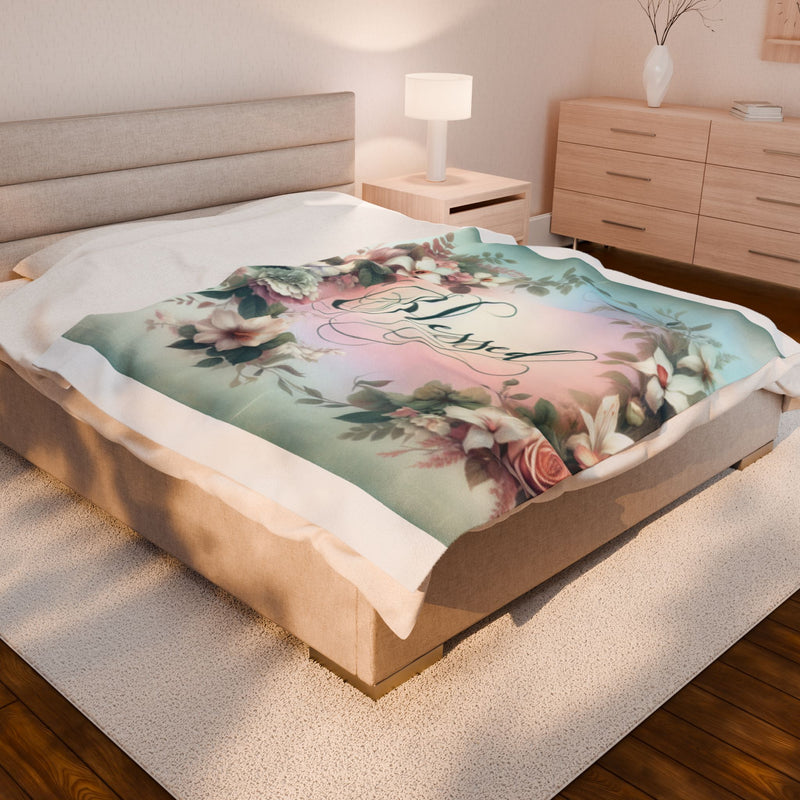Blessed Plush Blanket, Floral Decor, Velveteen Plush