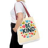 "Be Kind" Tote Bag - Colorful Heart Design, Motivational Accessory