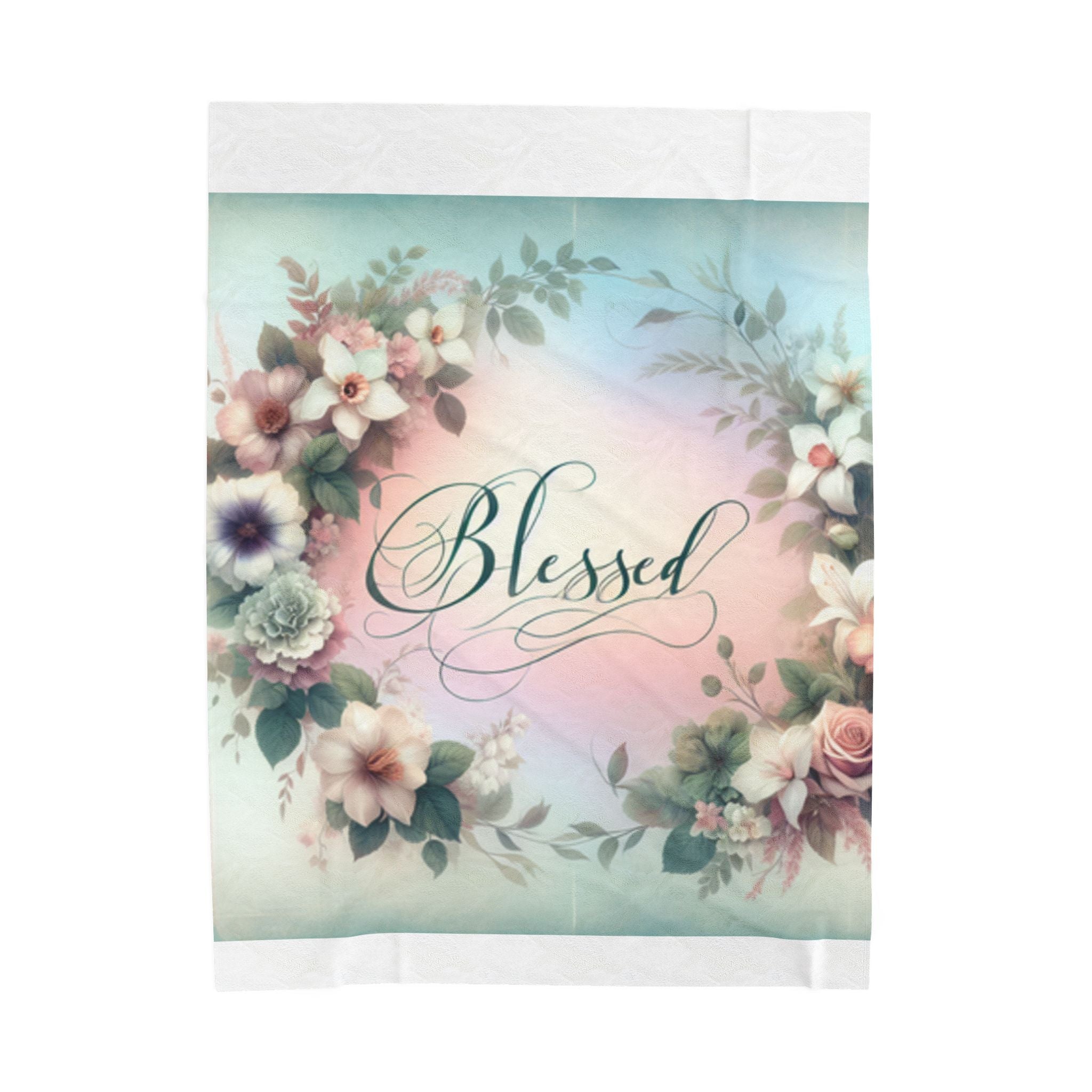 Blessed Plush Blanket, Floral Decor, Velveteen Plush