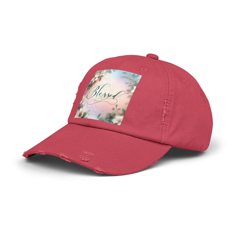 Blessed Distressed Cap, Floral Cap, Casual Wear